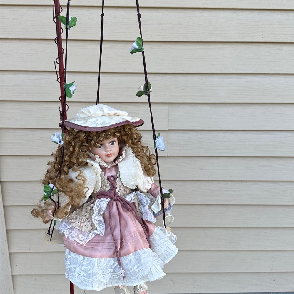 Vintage Porcelain Doll in Pink Dress